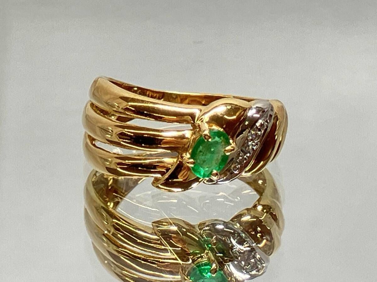 新品仕上済み】 Pt900／K18（総2.3g） 3号 エメラルド ダイヤモンド