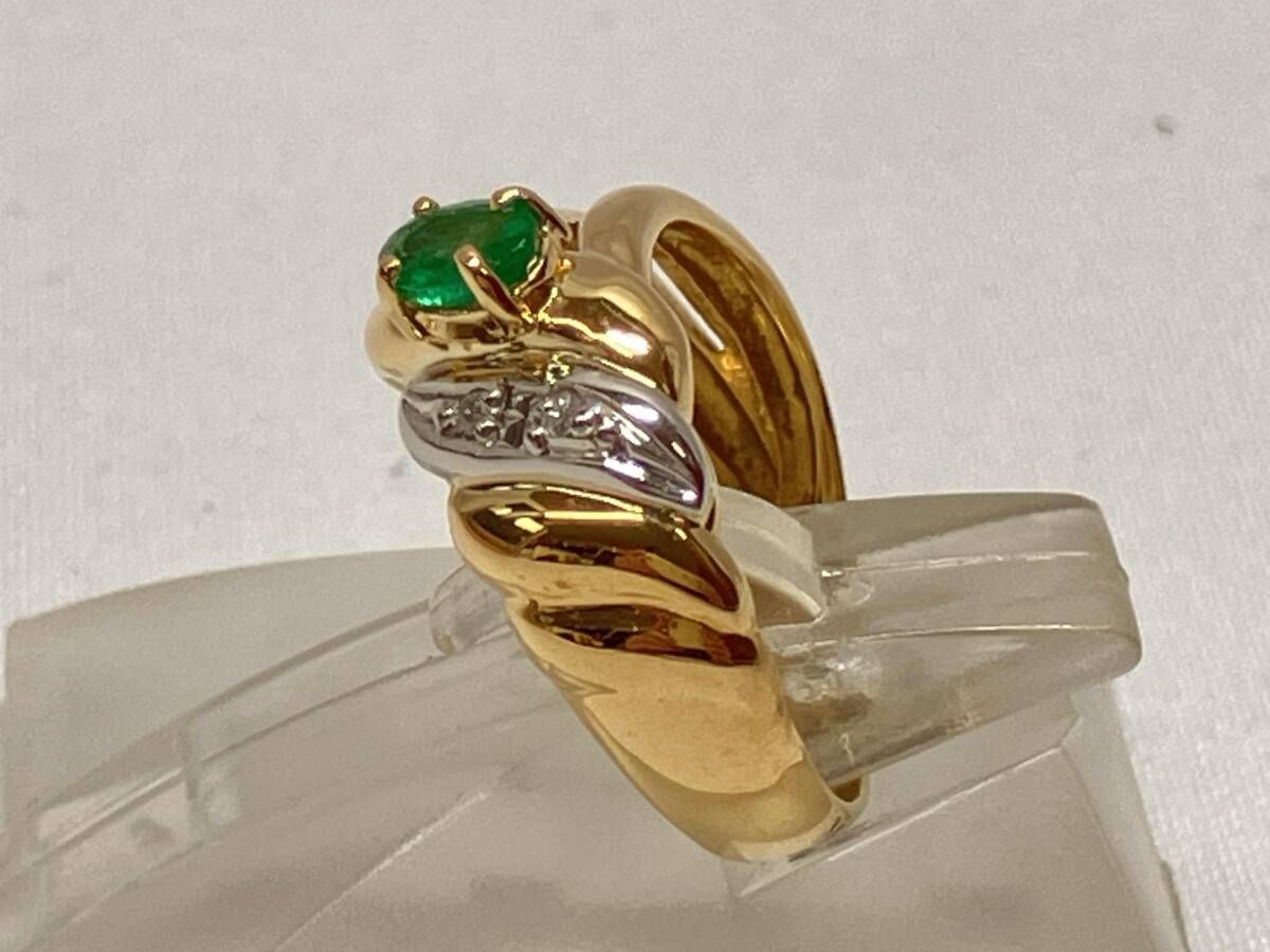 新品仕上済み】 Pt900／K18（総2.3g） 3号 エメラルド ダイヤモンド