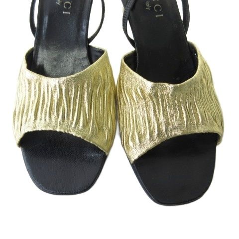 グッチ GUCCI サンダル シューズ ローヒール メタリック ゴールド