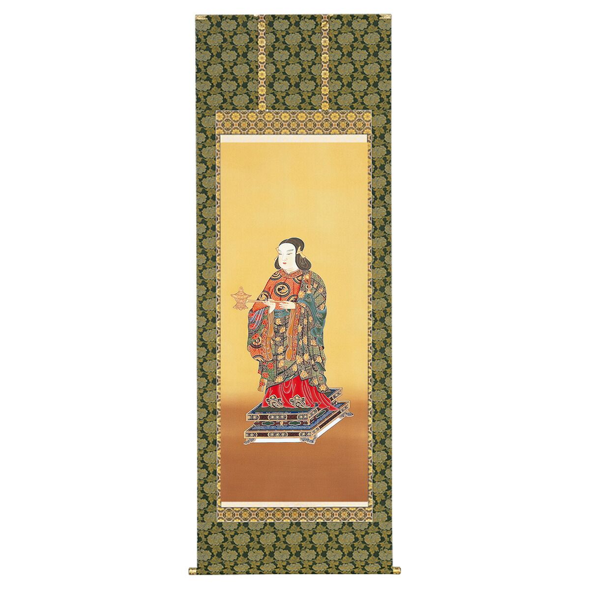 手描き 掛け軸 「聖徳太子」加藤鳳文 尺八立 幅65×丈197cm 桐箱収納