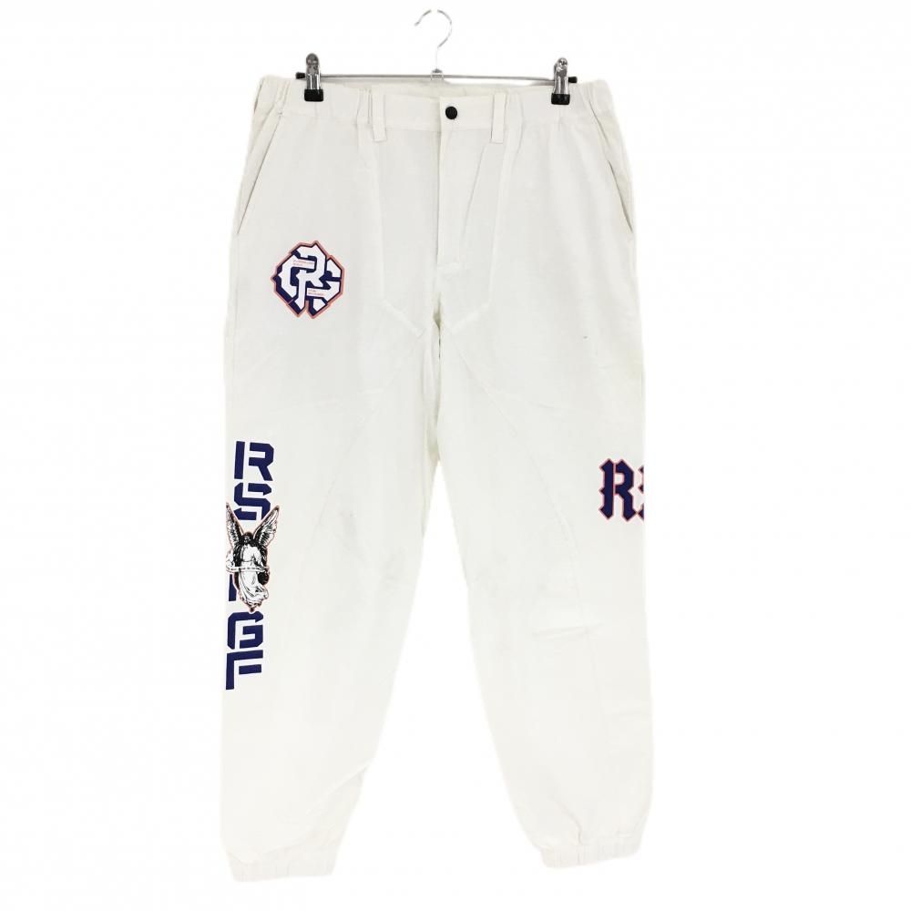 ラッセルノゴルフ パンツ 白×ブルー 複数プリント ウエスト一部ゴム