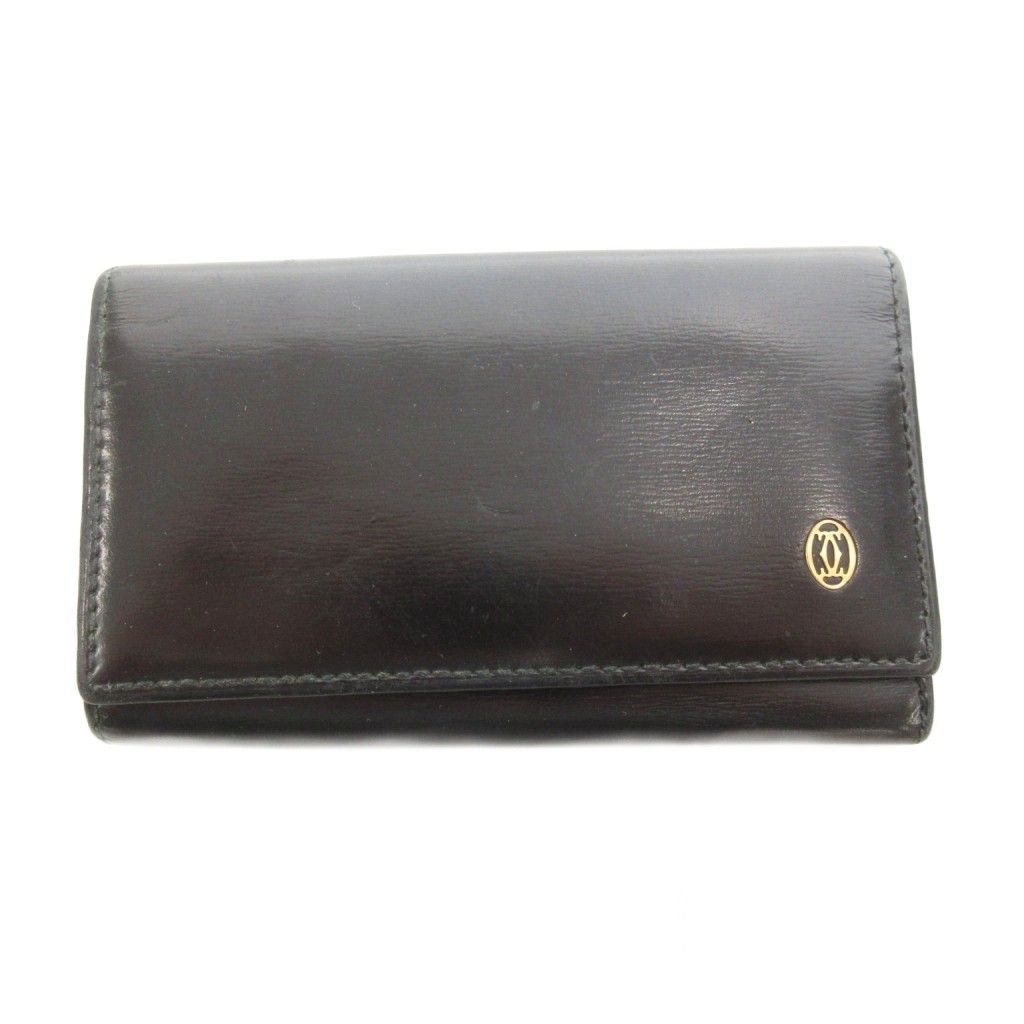 カルティエ Cartier キーケース レザー ロゴ 6連 ゴールドカラー 黒