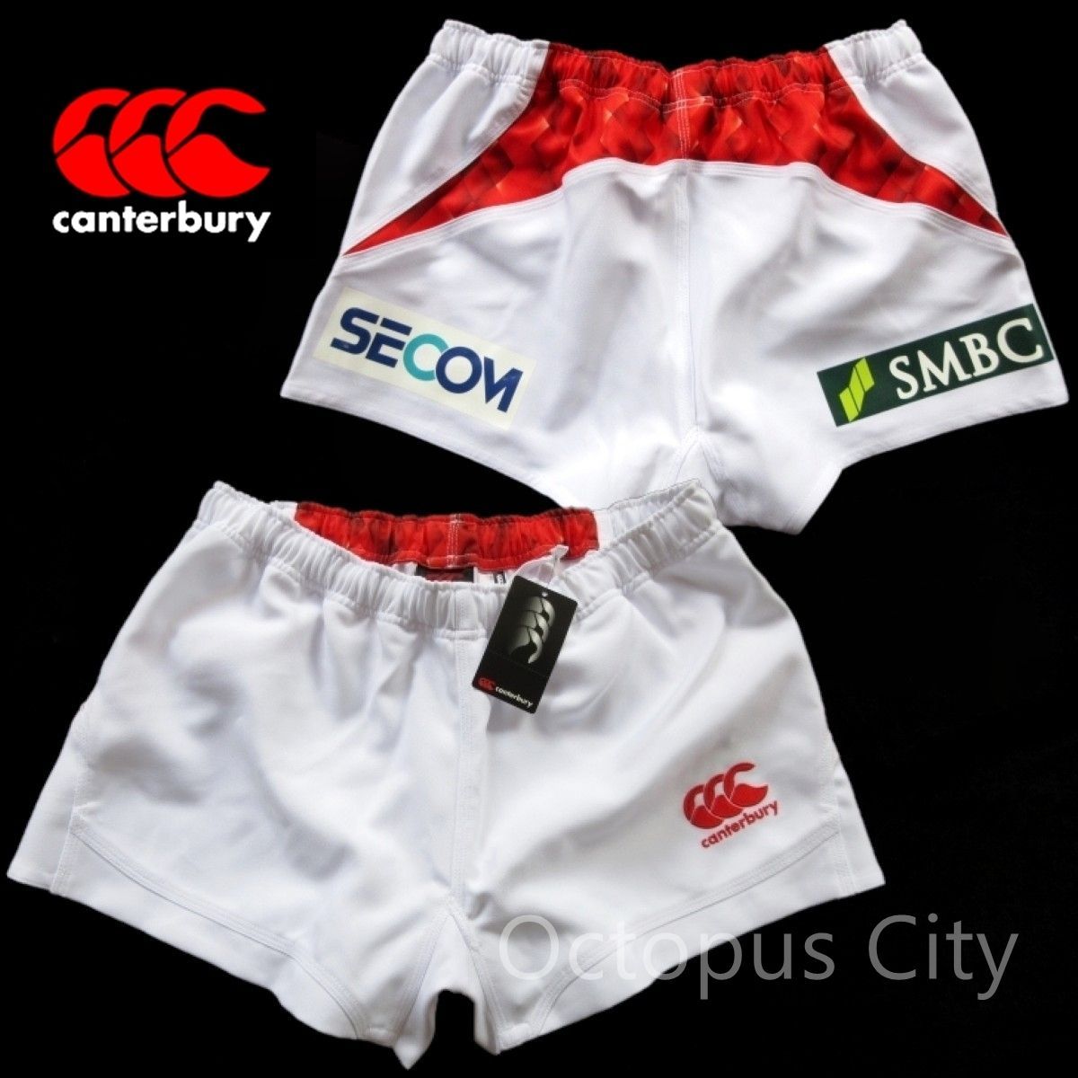 カンタベリーラグビーショーツ/Mサイズ/白×赤/パンツ/ラグパン