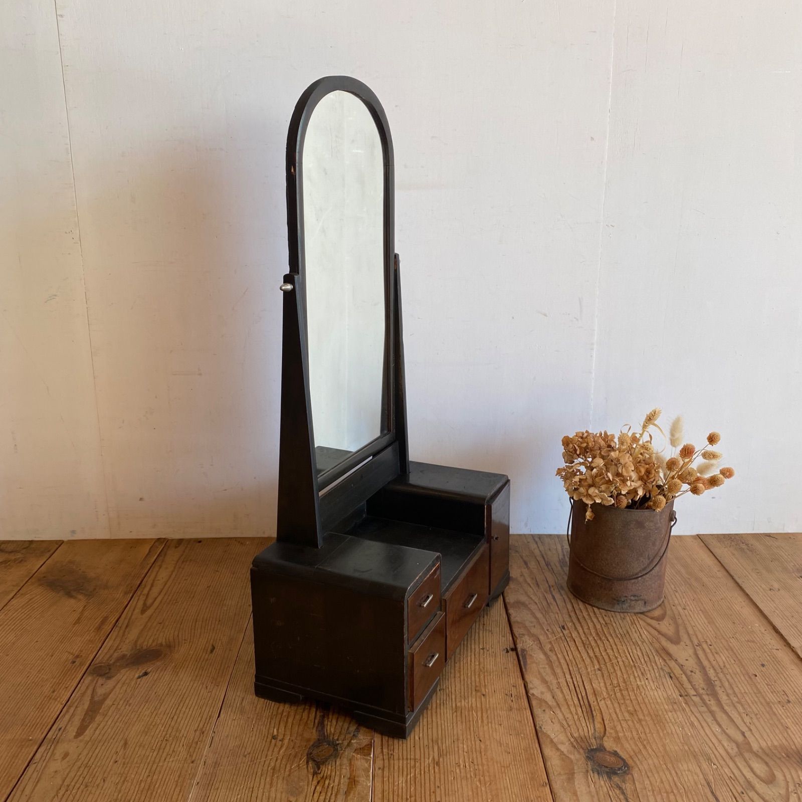 アンティーク 卓上 鏡台 ミラー ドレッサー 木製 ブラック 黒 y574