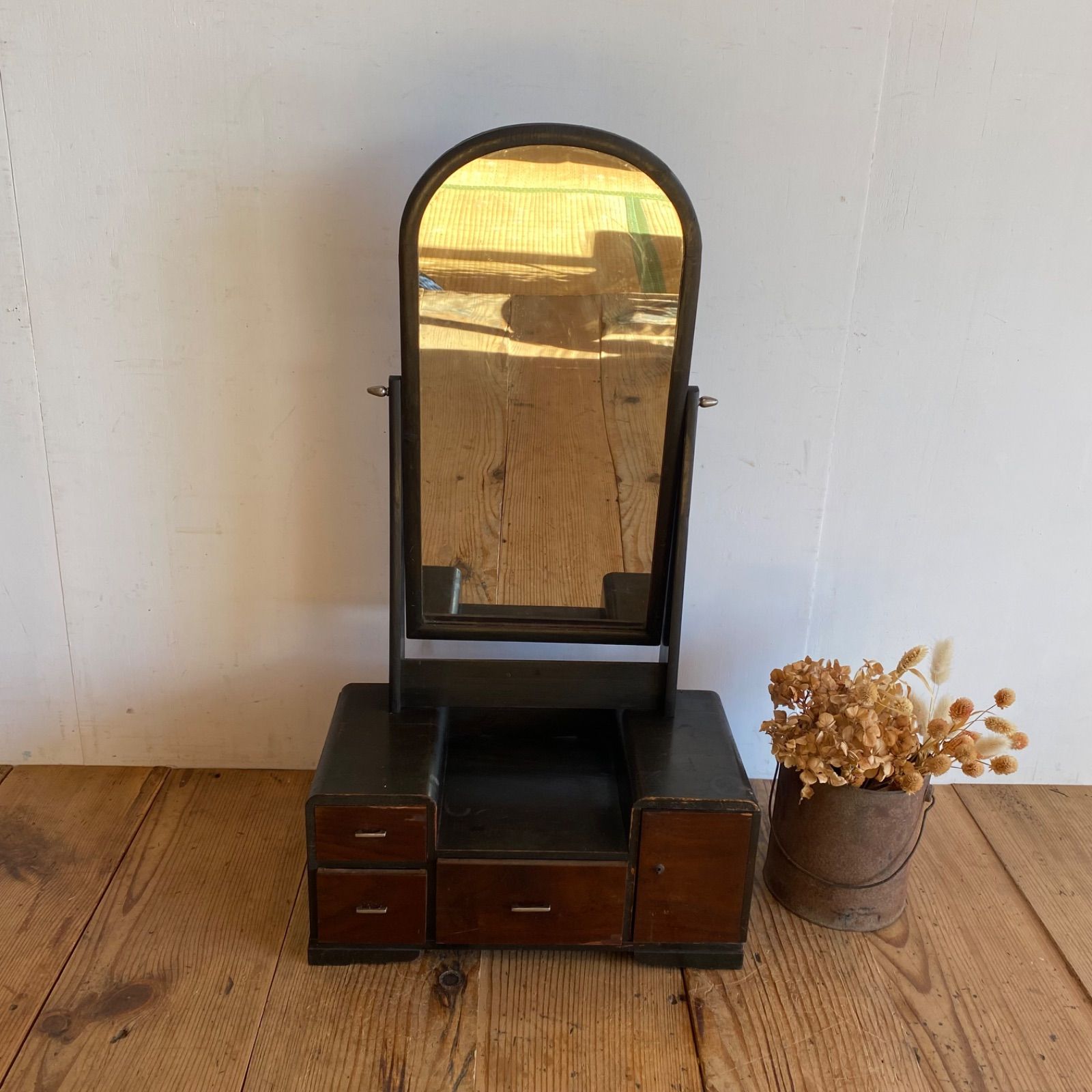 アンティーク 卓上 鏡台 ミラー ドレッサー 木製 ブラック 黒 y574