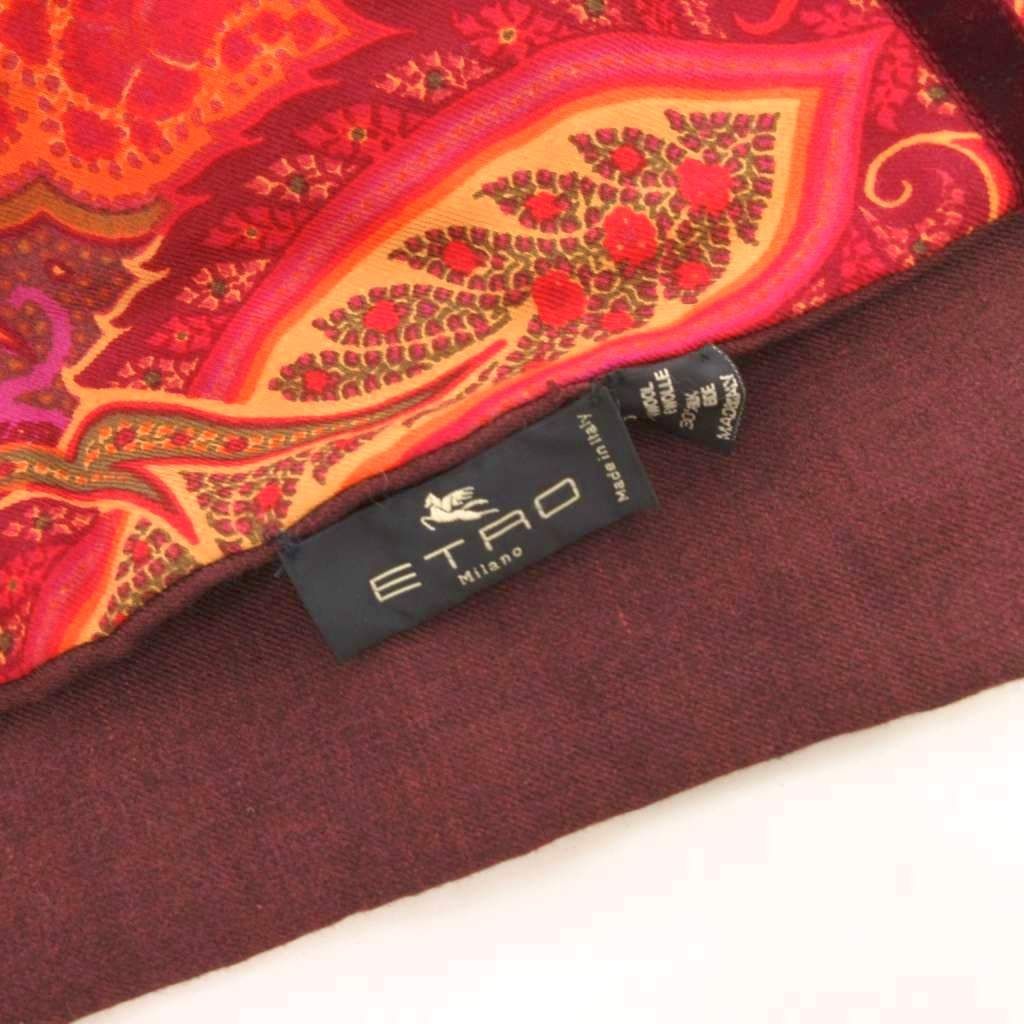 エトロ ETRO マフラー ストール ペイズリー柄 シルク混 ベロア切替 赤