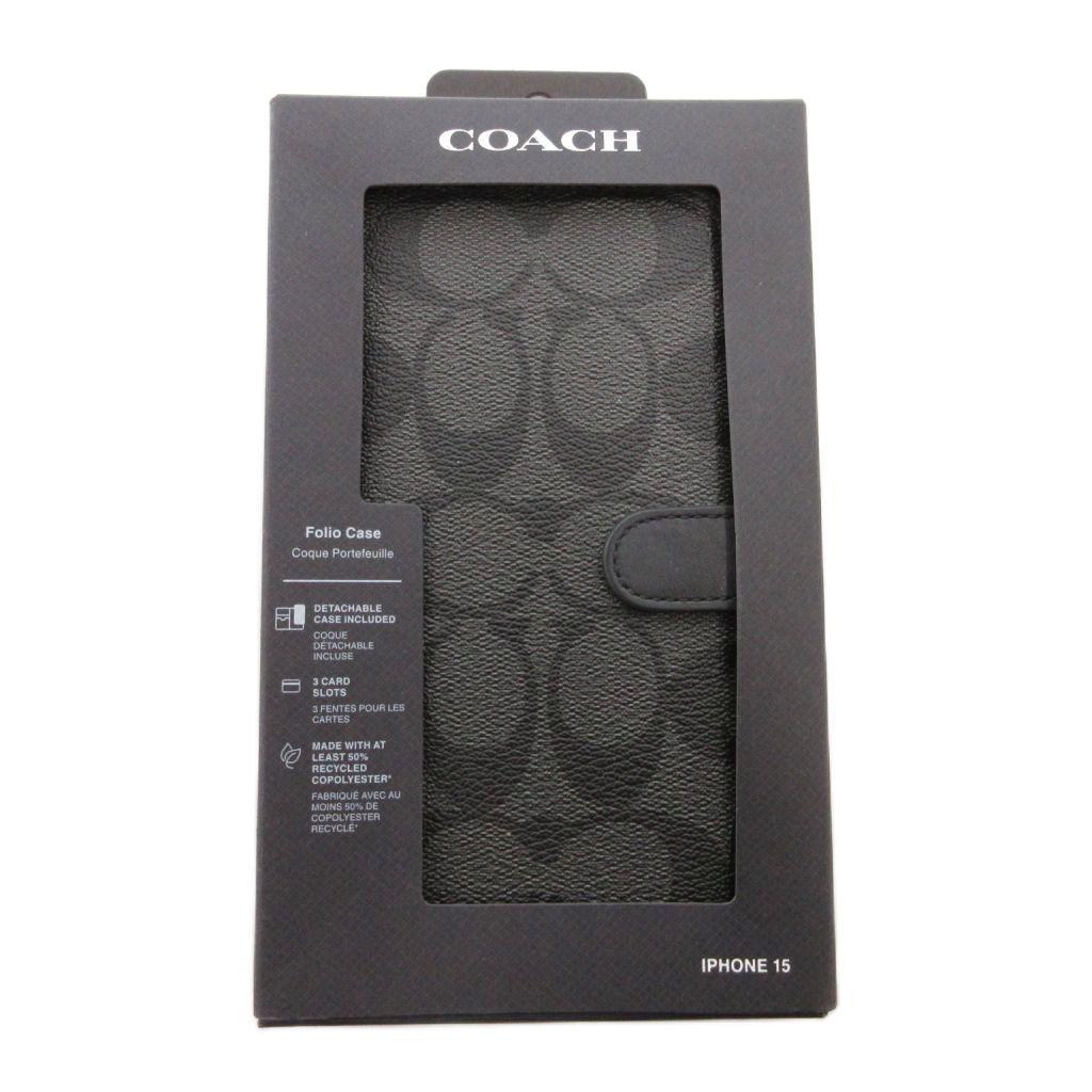 コーチ COACH スマホケース iPhone15 カバー 手帳型 シグネチャー 黒