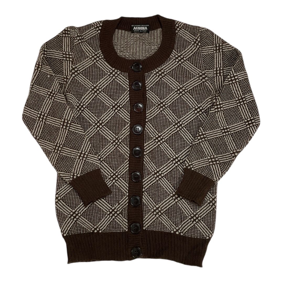 AGNONA アニオナ カシミア バイカラー カーディガン 古着／AGNONA／アニオナ／カシミヤ／ジャガード織／ボタン留め／ニット