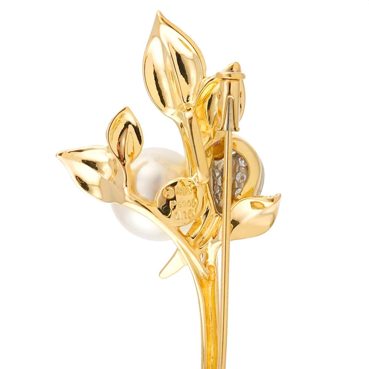 タサキ TASAKI 白蝶真珠 10.8mm ダイヤ 0.16ct ルビー ブローチ K18 YG