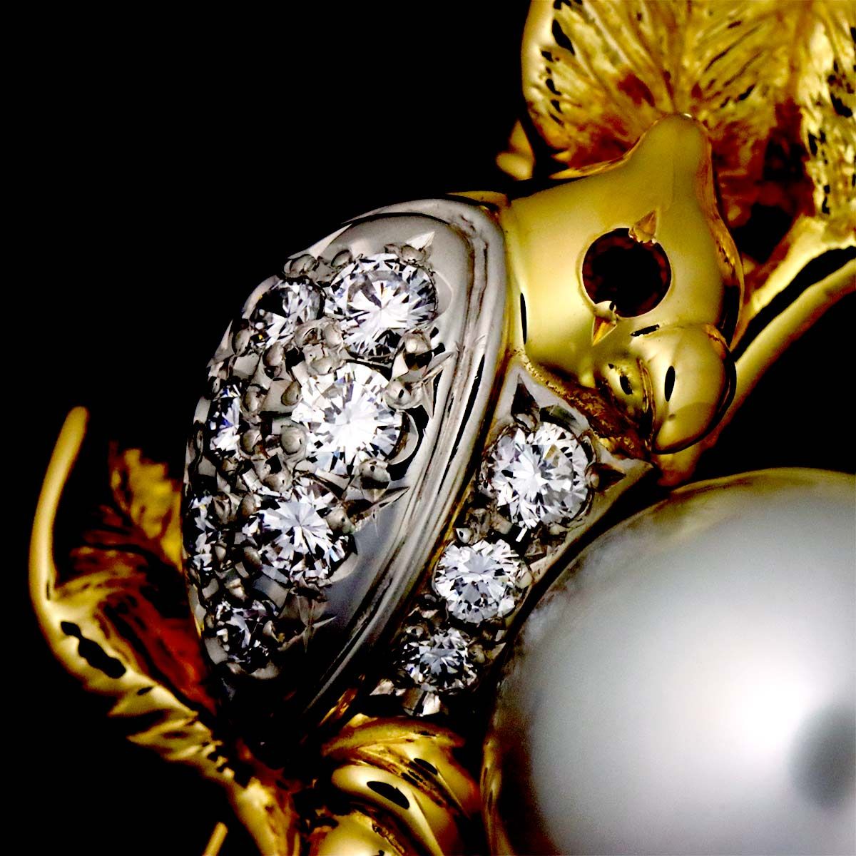 タサキ TASAKI 白蝶真珠 10.8mm ダイヤ 0.16ct ルビー ブローチ K18 YG