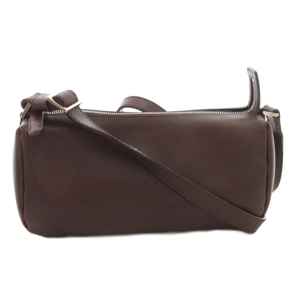 ヒロフ HIROFU ショルダーバッグ 肩掛け 斜め掛け 丸形 レザー 茶