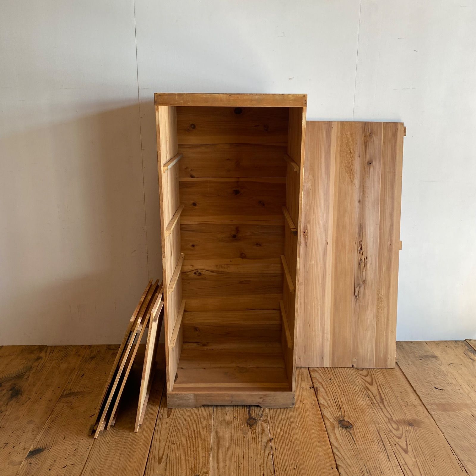 アンティーク 古家具 木製 本棚 食器棚 収納棚 無塗装 シェルフ 無垢材