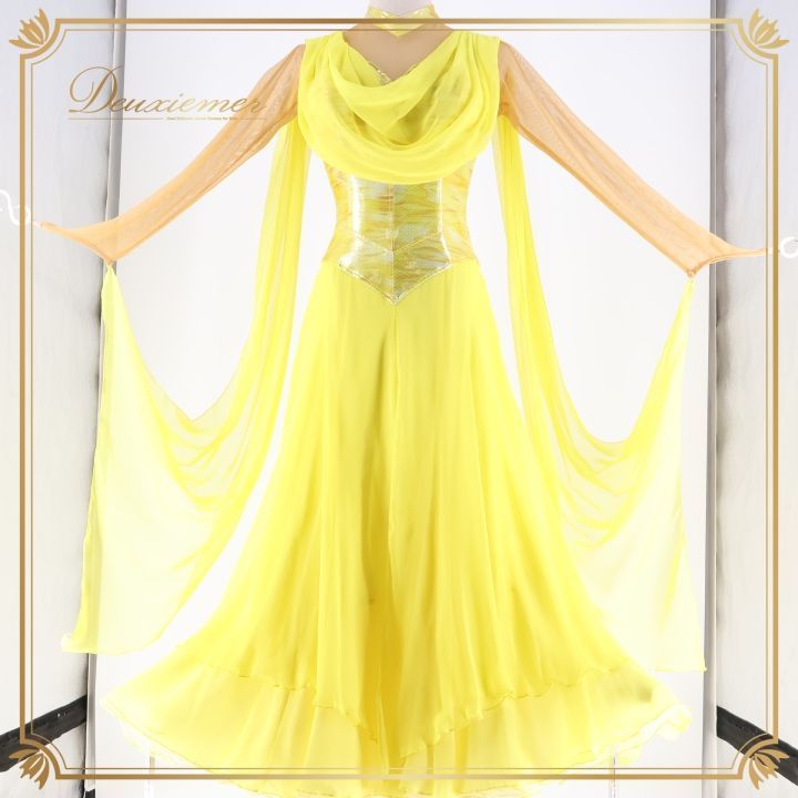 【美品 日本製 社交ダンス衣装】イエロー PASTIME ワンピース ドレス 社交ダンス 衣装 スタンダードドレス ワンピース ドレス ソレリ SORELI