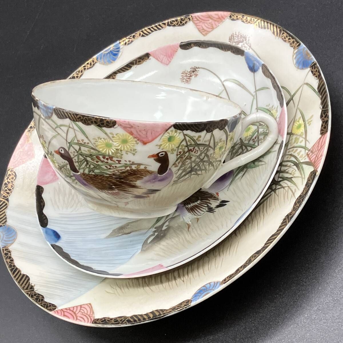 オールドニッポン 百田 金彩手彩式花鳥図紋 キャビネットトリオ 横浜焼