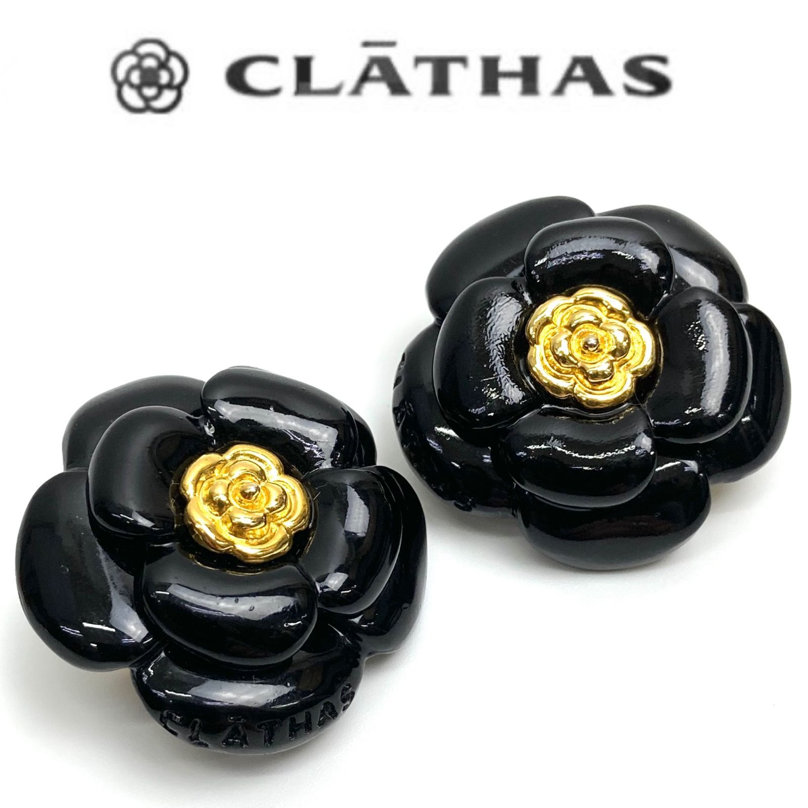 e) CLATHAS クレイサス カメリア イヤリング ブラック レディース