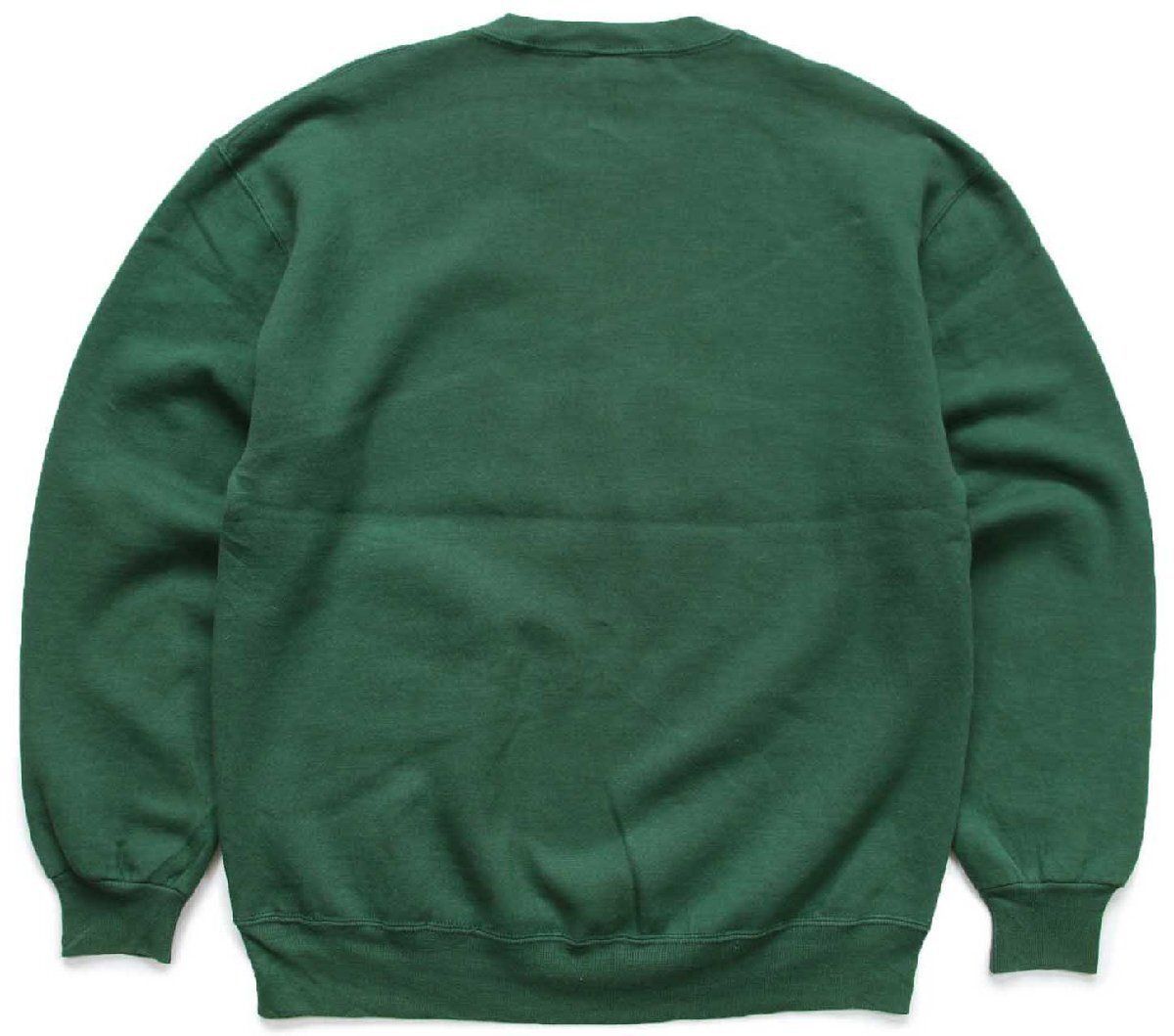 90s USA製 RUSSELLラッセル U OF A アップリケ 前V スウェット 緑 L