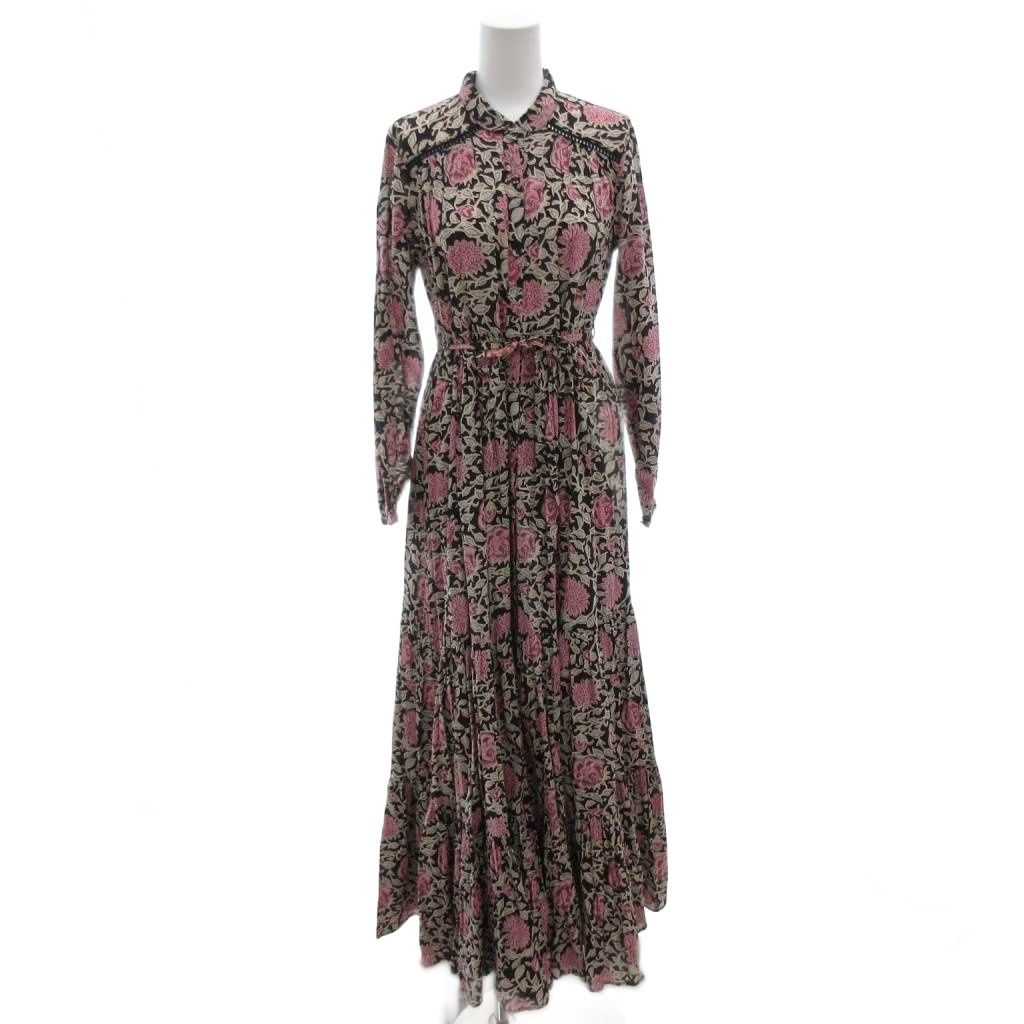 ヴェルニカ Velnica ロングワンピース 長袖 花柄 ブラック ピンク