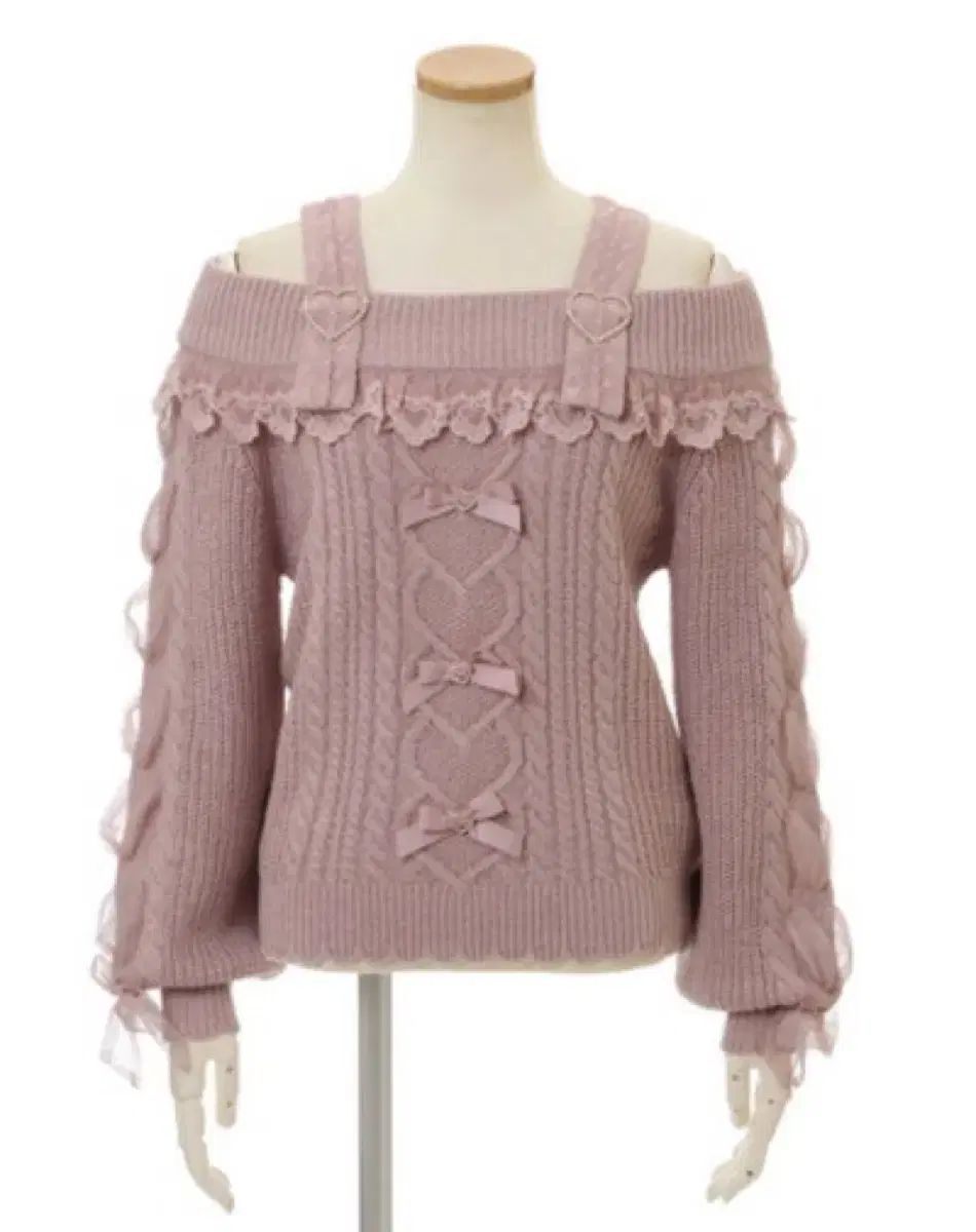 リズリサ ハート バックル フリル オフショルダー ニット ピンク 量産