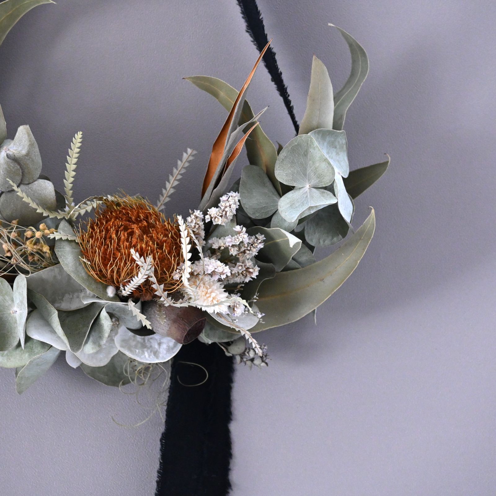 ドライフラワーのハーフリース｜壁飾り・ナチュラル・インテリア【G