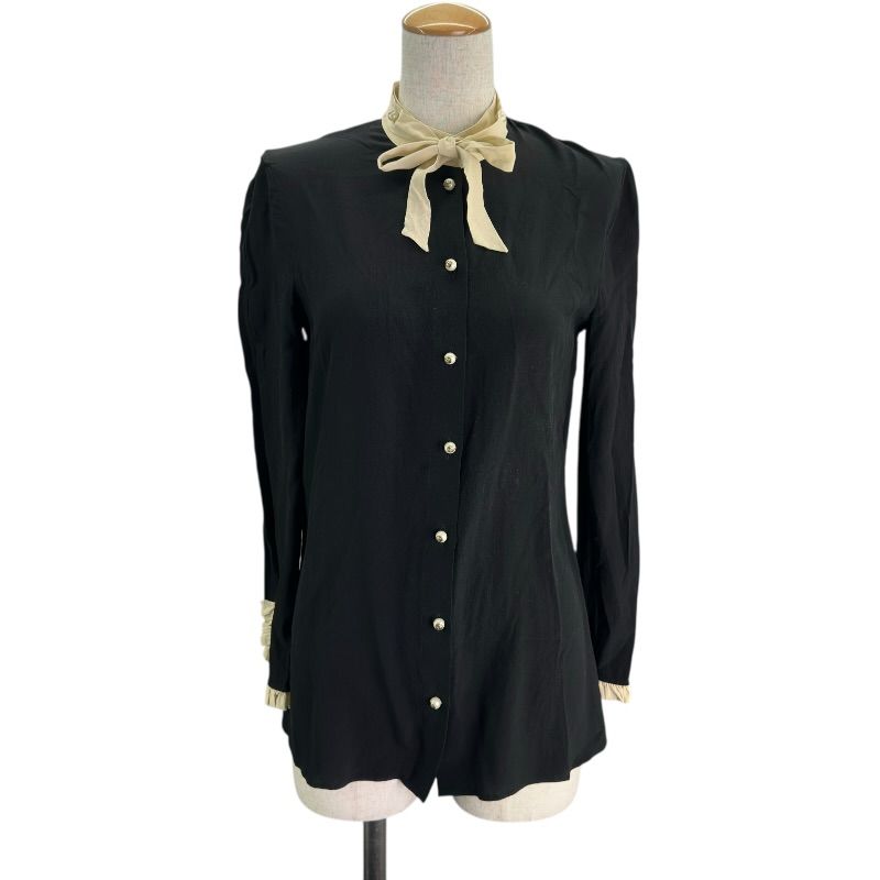 グッチ GUCCI GGパールボタン長袖ブラウス 454688 ブラック シルク