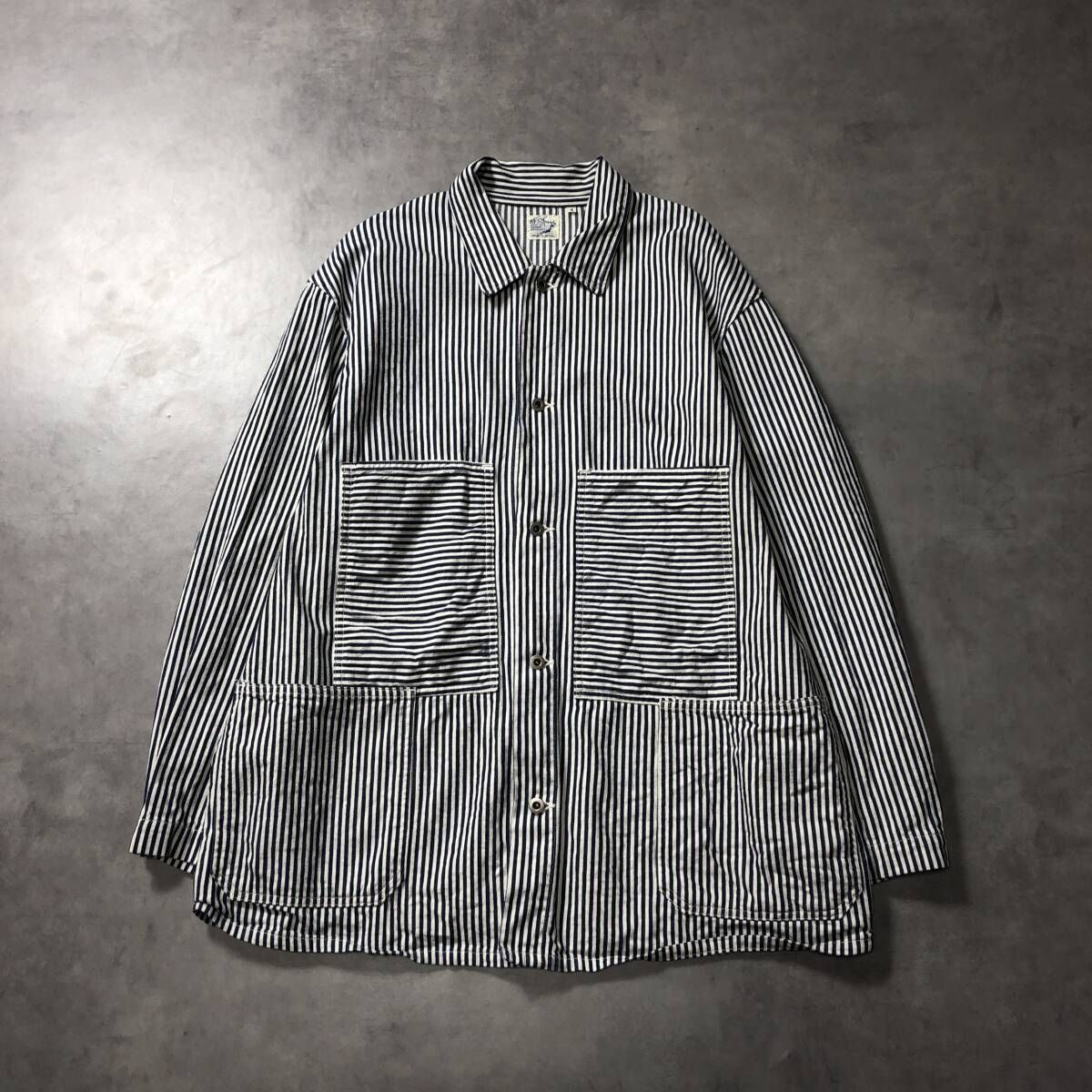 GQ4682◇orslow：ヒッコリーユーティリティカバーオール◇3◇ブルー系