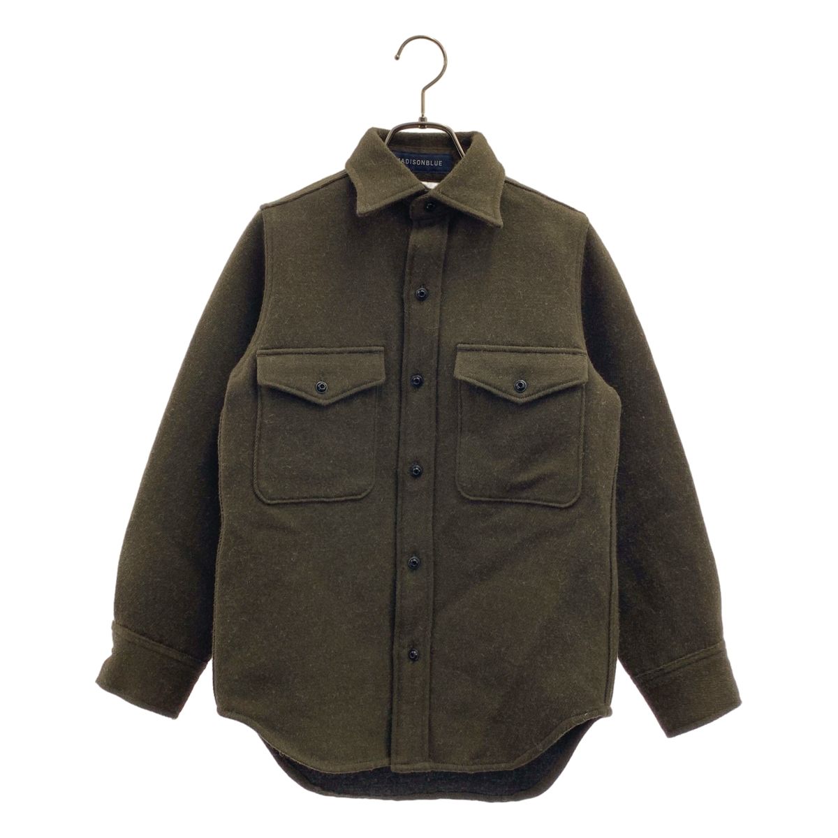 MADISON BLUE / マディソンブルー | ウール ワンポイントロゴ レギュラーカラー シャツ | 00 | オリーブ | レディース MADISON BLUE / マディソンブルー | ウール ワンポイントロゴ