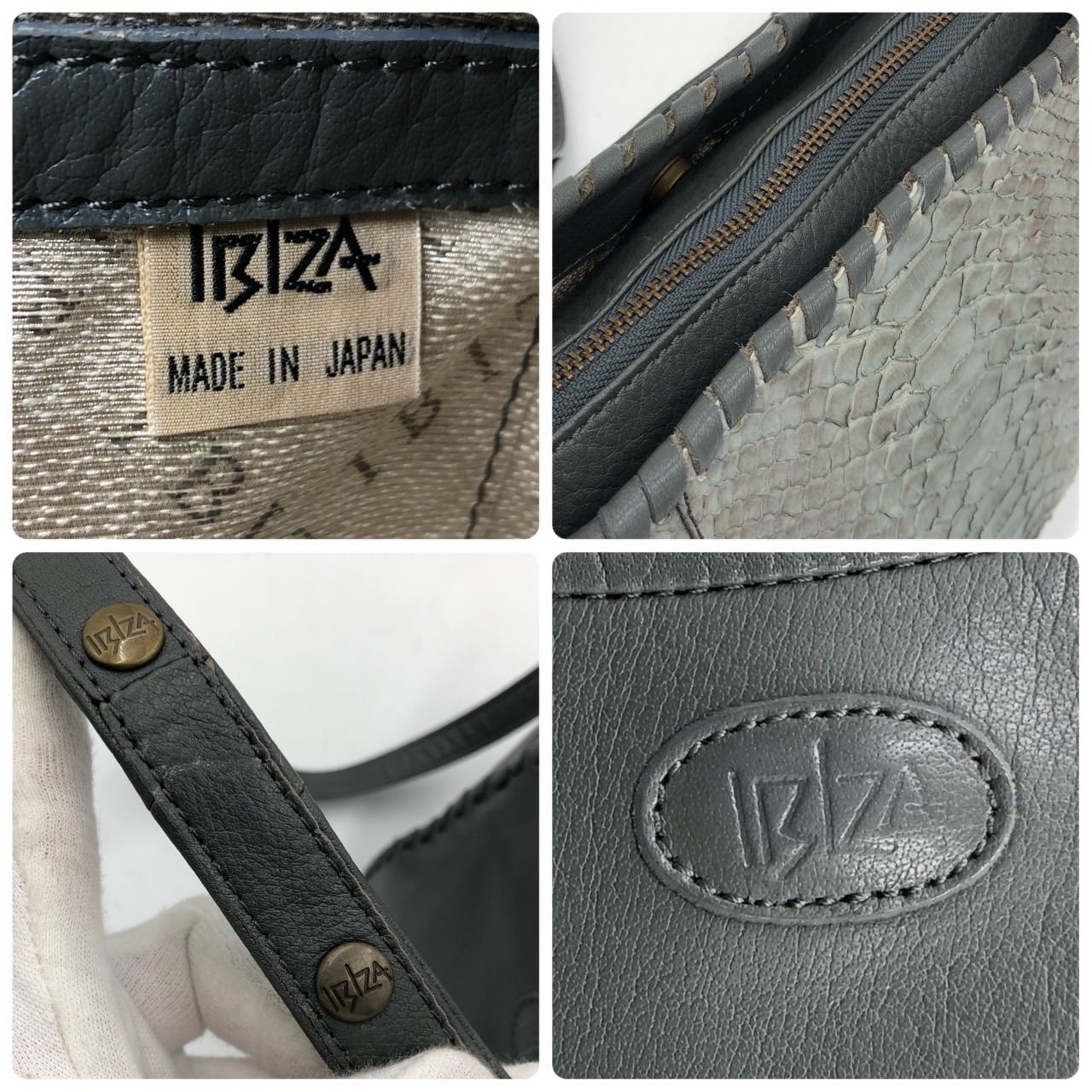 イビザ IBIZA ショルダーバッグ パイソン 本革 レザー ヘビ革 グレー 