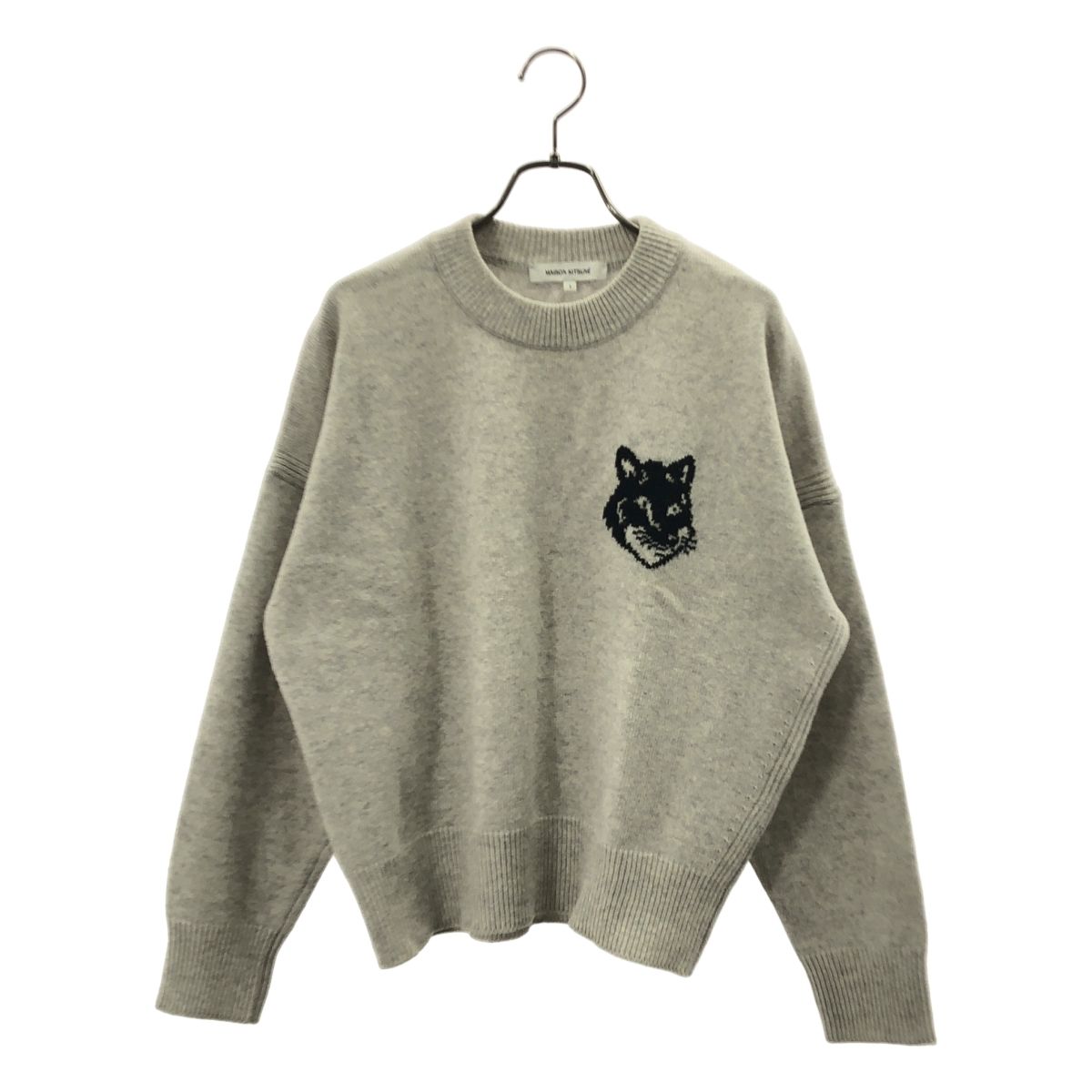 【メゾンキツネ】フォックスヘッド グレー ニット セーター 美品 美品】 MAISON KITSUNE / メゾンキツネ | FOX HEAD INTARSIA COMFORT