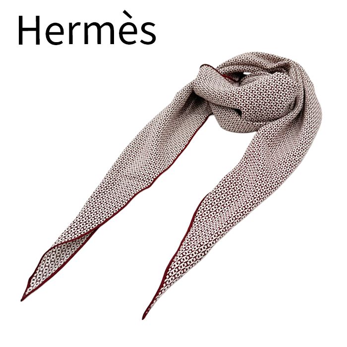 HERMÈS エルメス スカーフ ロザンジュ ベージュ×レッド シルク 絹 総柄