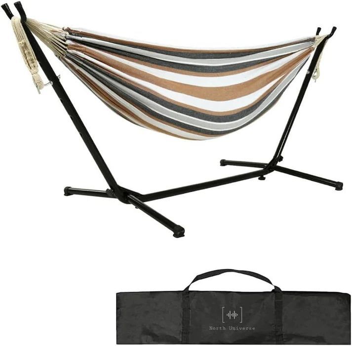 3057 ハンモック ストライプ グレー 自立式 折りたたみ 室内 屋外