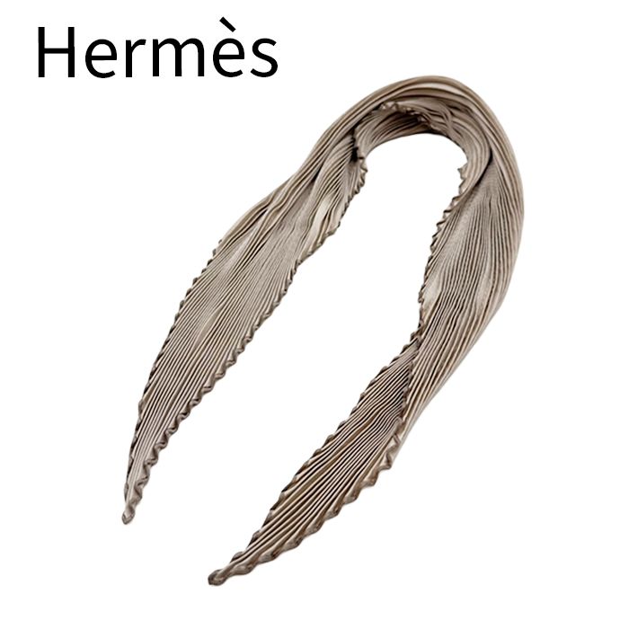 HERMÈS エルメス プリーツ スカーフ ベージュ シルク 絹 ロング
