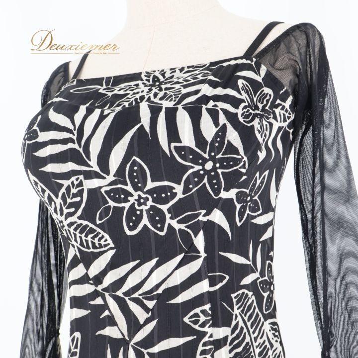 社交ダンス 衣装 スタンダードドレス ワンピース ドレス 黒 白 柄 模様