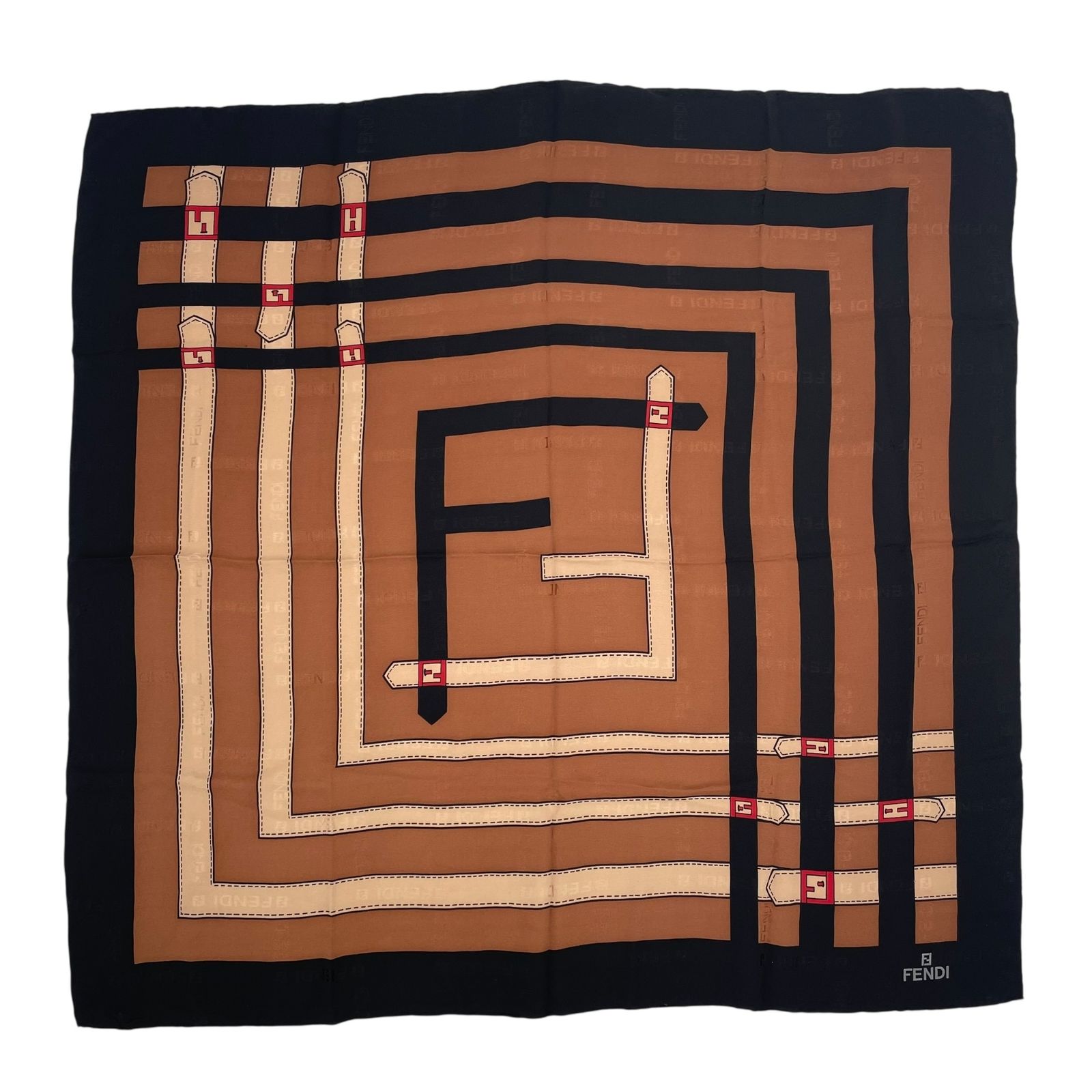 極美品 FENDI フェンディ スカーフ シルク F ロゴ ブラウン X ブラック