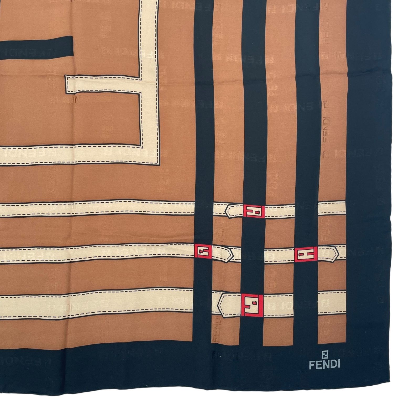極美品 FENDI フェンディ スカーフ シルク F ロゴ ブラウン X ブラック