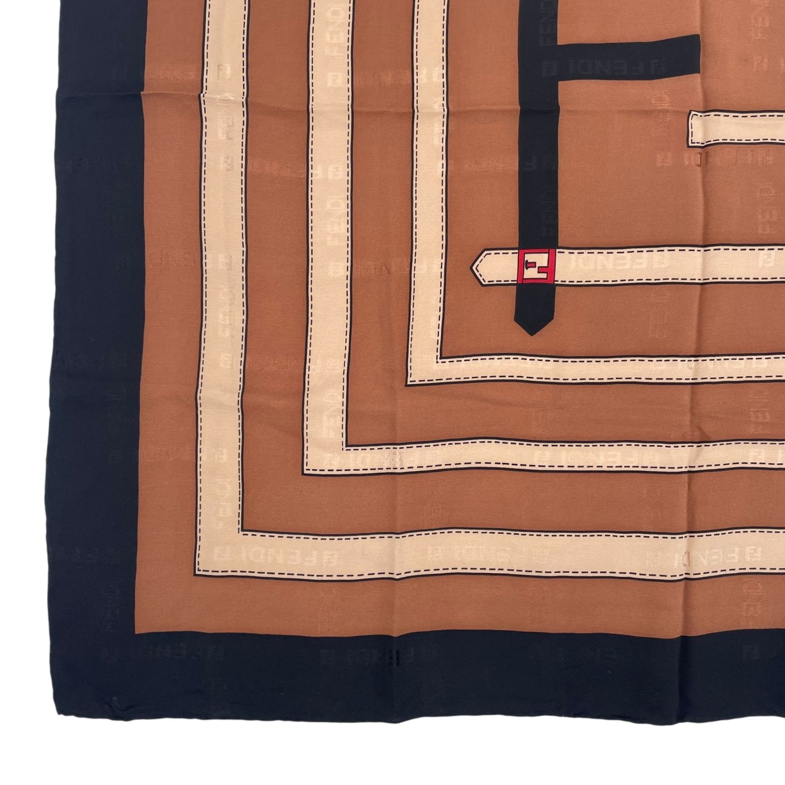 極美品 FENDI フェンディ スカーフ シルク F ロゴ ブラウン X ブラック