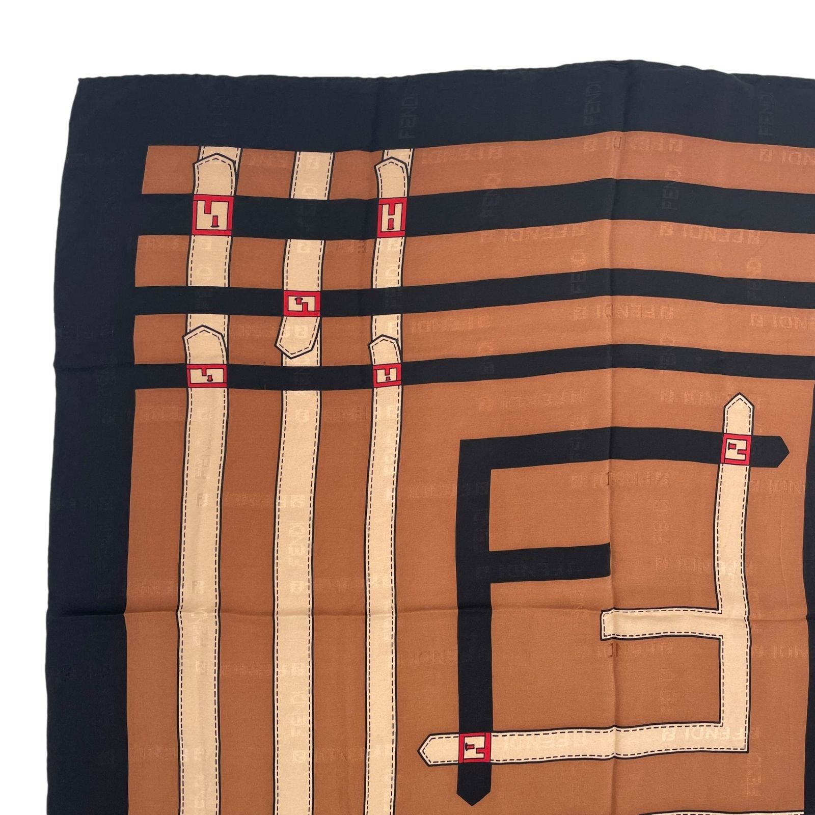 極美品 FENDI フェンディ スカーフ シルク F ロゴ ブラウン X ブラック