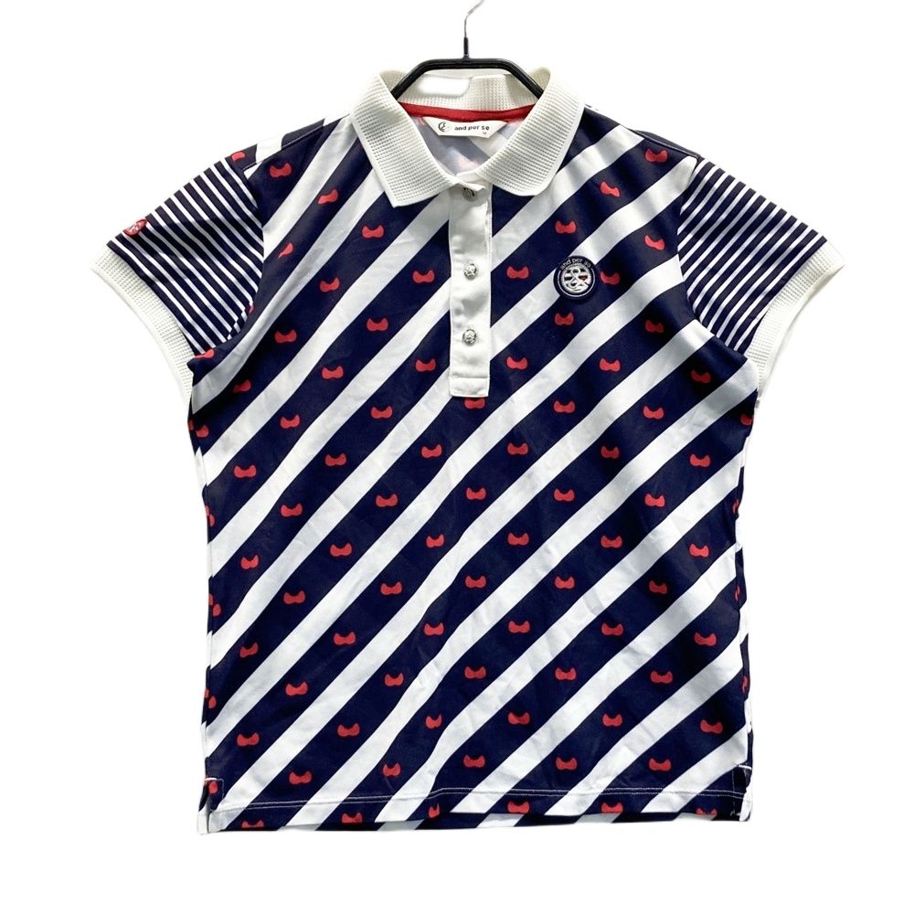 サイズ：M AND PER SE アンパスィ 半袖ポロシャツ ストライプ総柄