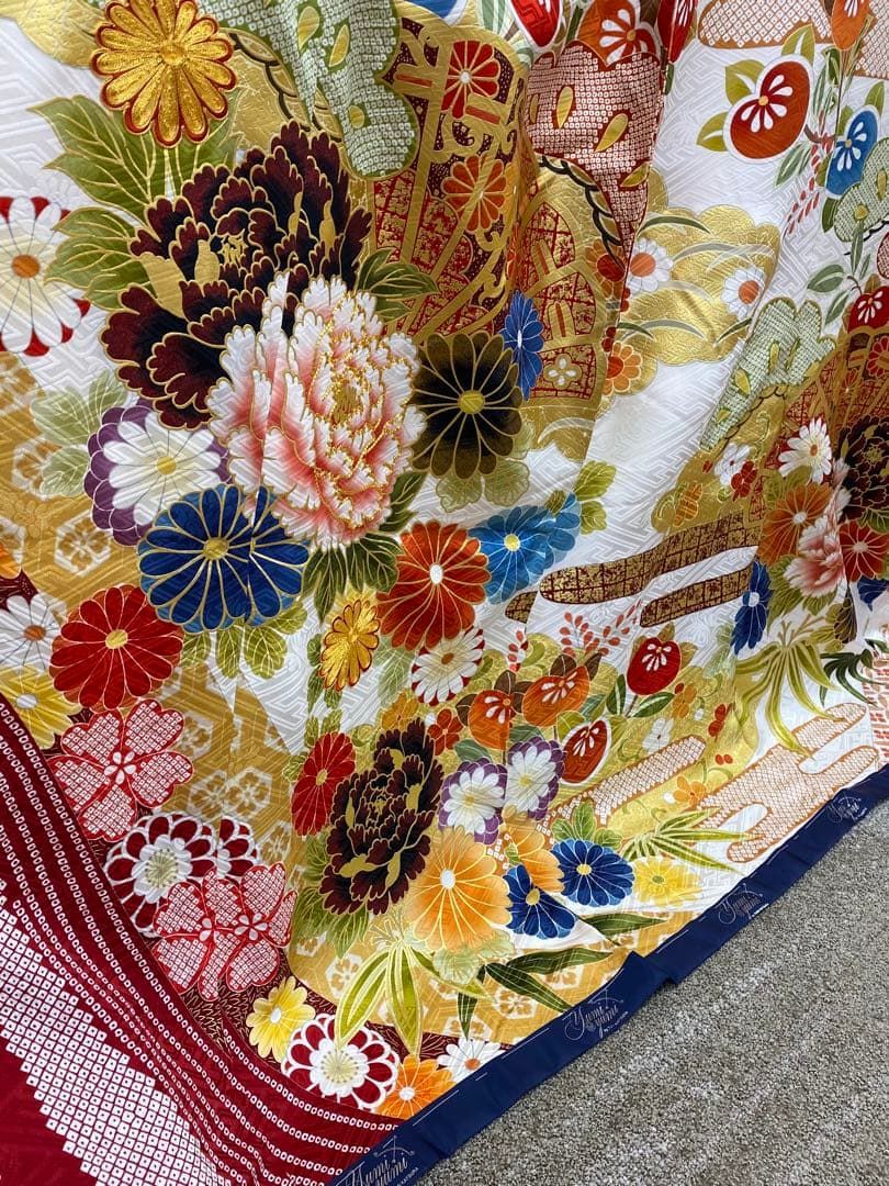 振袖 仮絵羽 桂由美 金駒 金彩 ラメ 正絹 未仕立て品 八掛付き MOK892