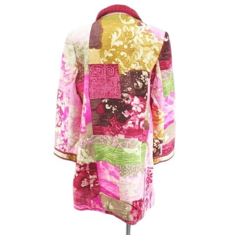 【美品】LEONARD 裏地花柄　アンゴラ混 フーデッドコート 9R Mサイズ レオナール LEONARD ステンカラーコート コート カシミヤ混 9R ピンク