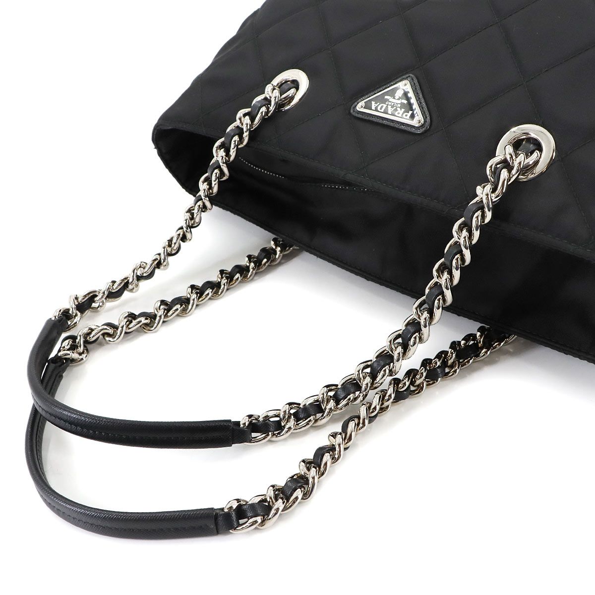 新品同様 プラダ PRADA キルティング チェーン トート バッグ ナイロン