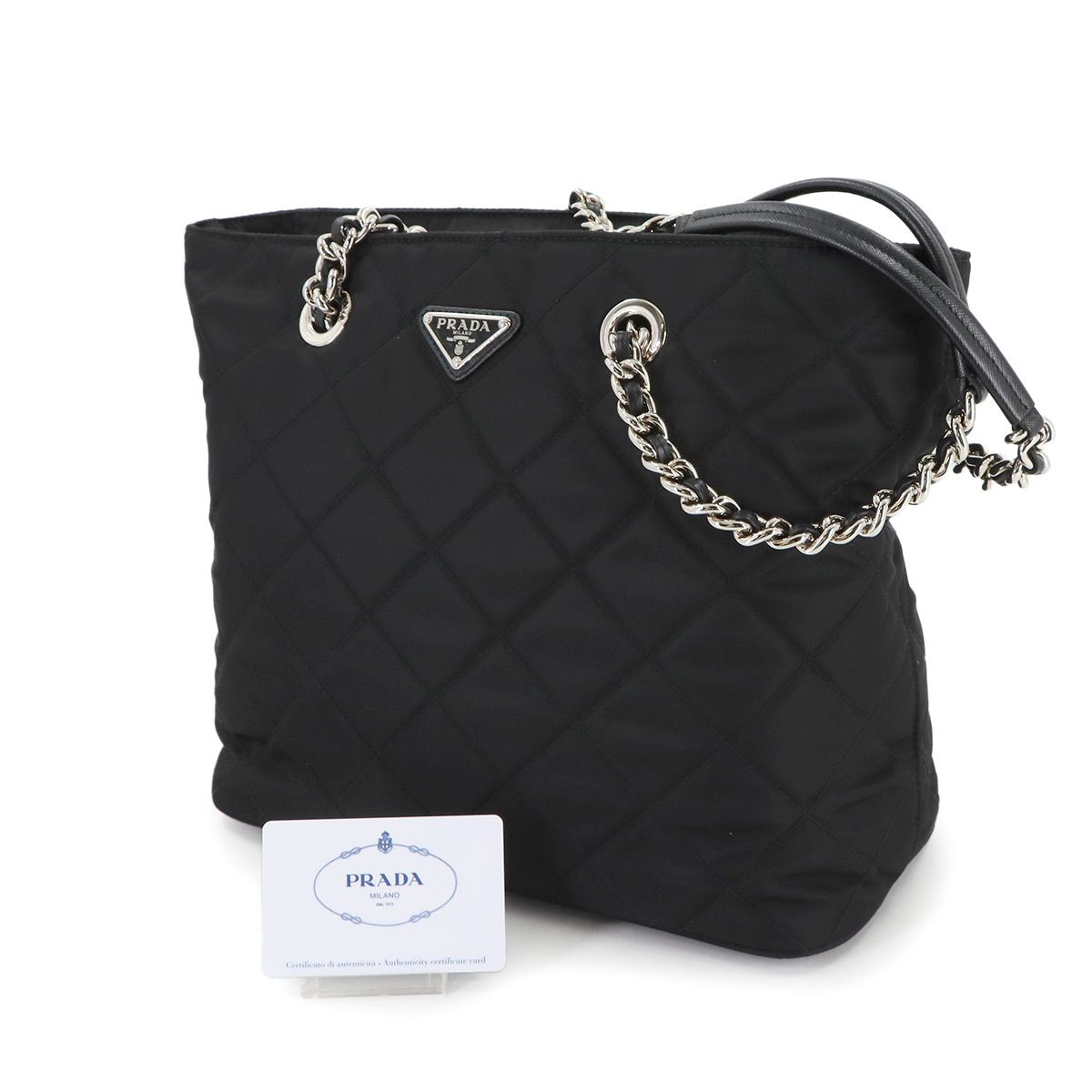 新品同様 プラダ PRADA キルティング チェーン トート バッグ ナイロン