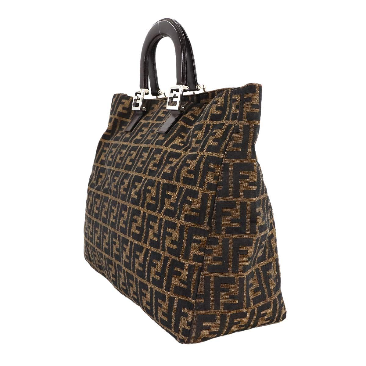 新品同様 フェンディ FENDI ズッカ ハンド バッグ キャンバス レザー