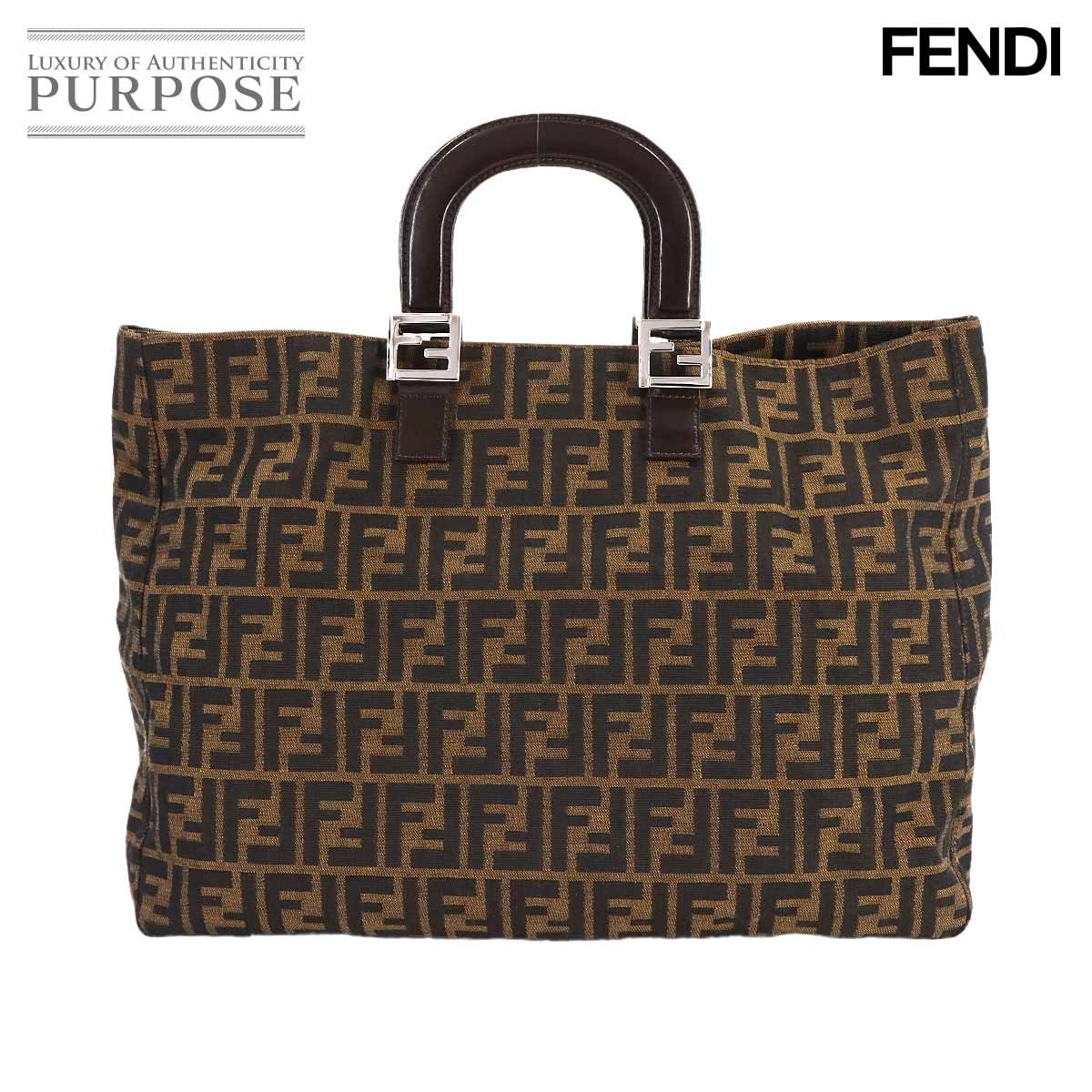 新品同様 フェンディ FENDI ズッカ ハンド バッグ キャンバス レザー