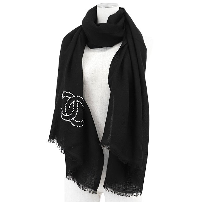 CHANEL シャネル ストール カシミヤ100% シグネチャー ロゴ COCOマーク