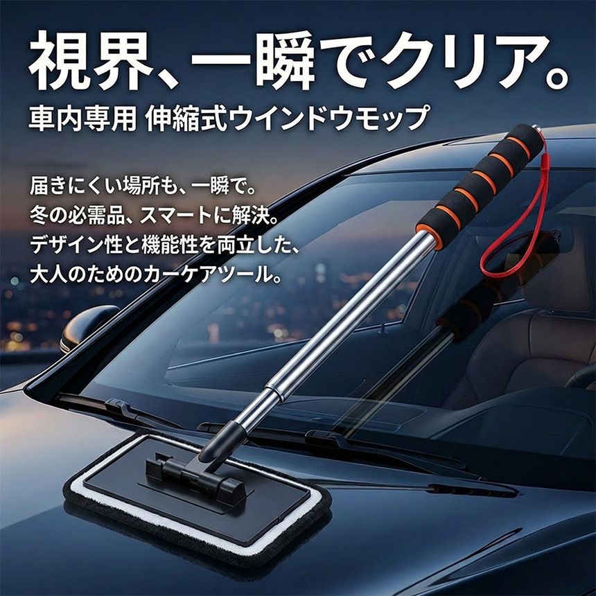 ウインドモップ フロントガラスクリーナー 車内窓拭き 伸縮 車内専用 