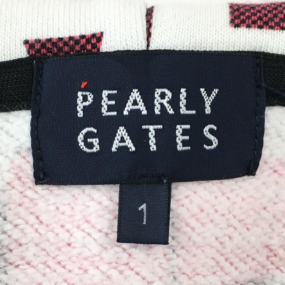 美品】パーリーゲイツ ジップパーカー ピンク×黒×白 チェック ロゴ総柄