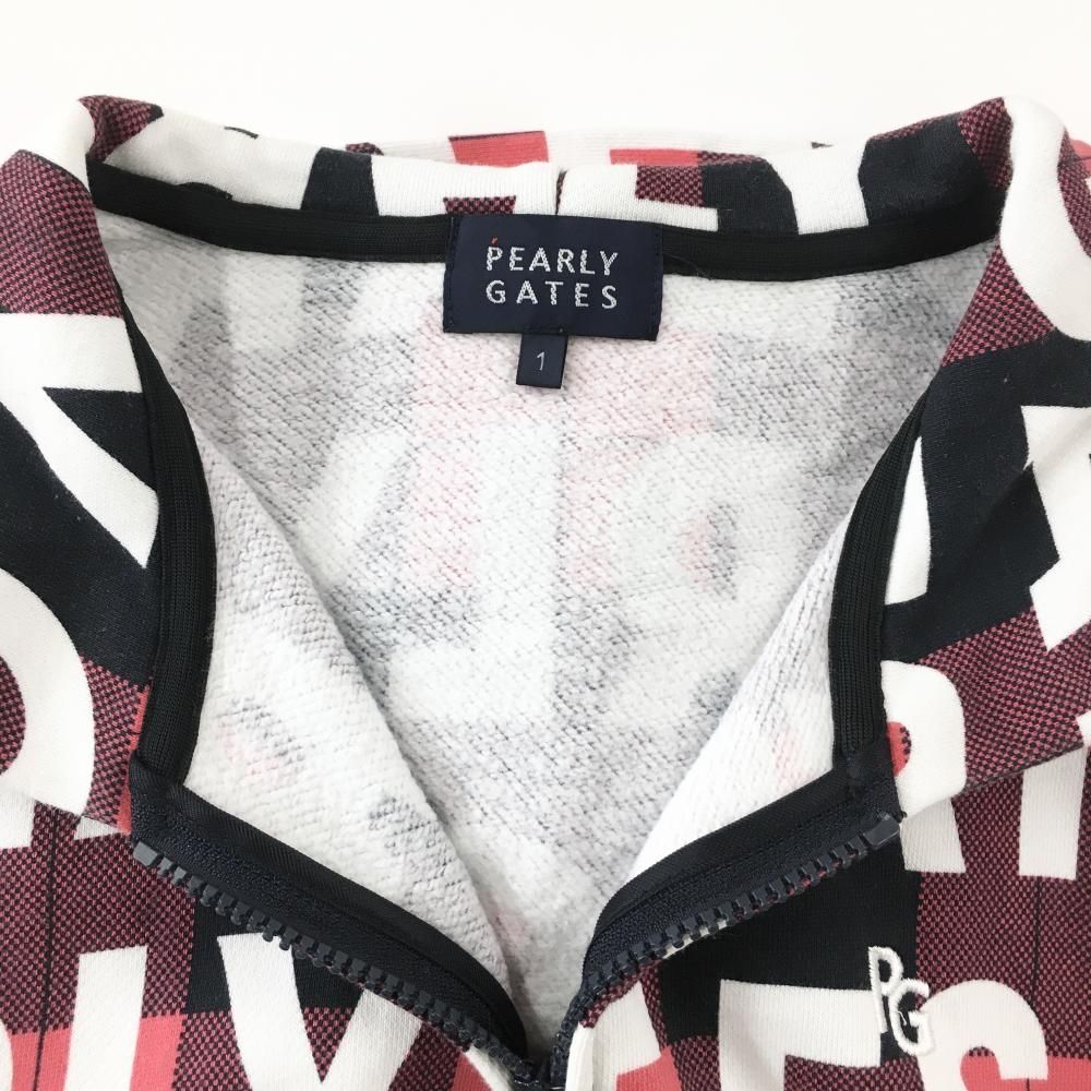 美品】パーリーゲイツ ジップパーカー ピンク×黒×白 チェック ロゴ総柄