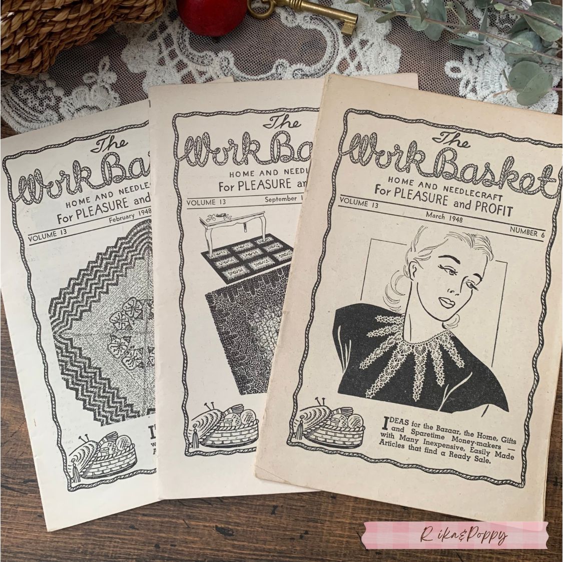 ヴィンテージ 洋書 1948年 The Workbasket 手芸雑誌 3冊セット