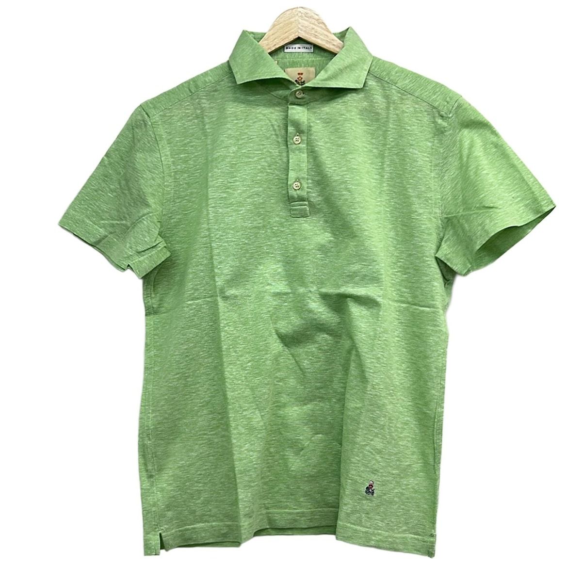 美品 イタリア製 GUY ROVER ワイドカラー 緑 無地 半袖 ポロシャツ Guy Rover(ギローバー) 半袖ポロシャツ サイズL L メンズ美品