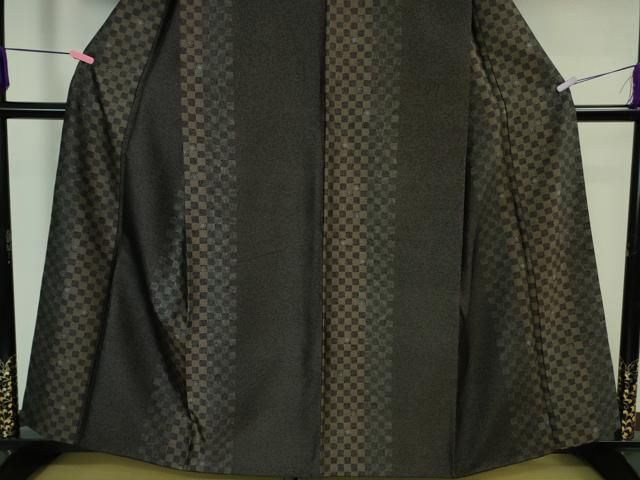 平和屋着物●極上　西陣　とみや織物謹製　三茶殿織　お召　市松花文　反端付き　逸品　DZAB3829kh6 平和屋着物○極上 西陣 とみや織物謹製 三茶殿織 お召 市松花文 反端